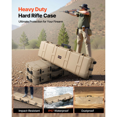 Θήκη σκληρού τυφεκίου VEVOR, θήκη τυφεκίου με κλειδαριά και προκομμένους αφρούς, κινητός χώρος αποθήκευσης όπλου 1270 mm με ρόδες, αδιάβροχη και ανθεκτική στη σκόνη αποθήκευση πιστολιού IP67 για τυφέκιο, κυνηγετικό όπλο, όπλο Airsoft, χακί