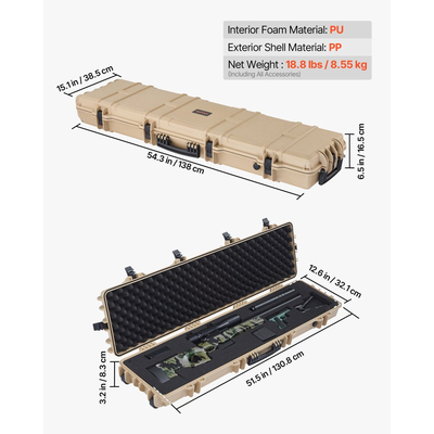 Θήκη σκληρού τυφεκίου VEVOR, θήκη τυφεκίου με κλειδαριά και προκομμένους αφρούς, κινητός χώρος αποθήκευσης όπλου 1270 mm με ρόδες, αδιάβροχη και ανθεκτική στη σκόνη αποθήκευση πιστολιού IP67 για τυφέκιο, κυνηγετικό όπλο, όπλο Airsoft, χακί