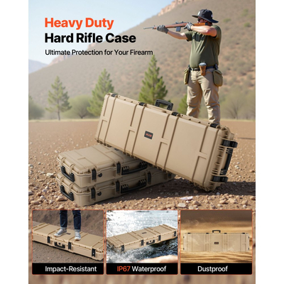 Θήκη σκληρού τυφεκίου VEVOR, θήκη τυφεκίου με κλειδαριά και προκομμένους αφρούς, αποθήκευση όπλου 1320 mm με ρόδες, αδιάβροχες και ανθεκτικές στη σκόνη θήκες πιστολιού IP67 για τυφέκια, κυνηγετικά όπλα, όπλα Airsoft, χακί