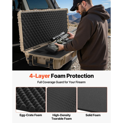 Θήκη σκληρού τυφεκίου VEVOR, θήκη τυφεκίου με κλειδαριά και προκομμένους αφρούς, αποθήκευση όπλου 1320 mm με ρόδες, αδιάβροχες και ανθεκτικές στη σκόνη θήκες πιστολιού IP67 για τυφέκια, κυνηγετικά όπλα, όπλα Airsoft, χακί