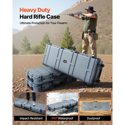 Θήκη σκληρού τυφεκίου VEVOR, θήκη τυφεκίου με κλειδαριά και προκομμένα αφρώδη υλικά, αποθήκευση όπλου 1320 mm με ρόδες, αδιάβροχες και ανθεκτικές στη σκόνη θήκες πιστολιού IP67 για τυφέκια, κυνηγετικά όπλα, όπλα Airsoft, γκρι