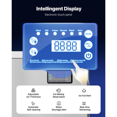 Παγομηχανή VEVOR Επαγγελματική - Κεφαλή, Παγομηχανή από ανοξείδωτο ατσάλι 204 kg/ημέρα με προγραμματισμένη παραγωγή πάγου, αυτοκαθαριζόμενο, ρυθμιζόμενο πάχος, ιδανική για εστιατόριο, μπαρ, καφέ, ξενοδοχείο - Μόνο κεφαλή