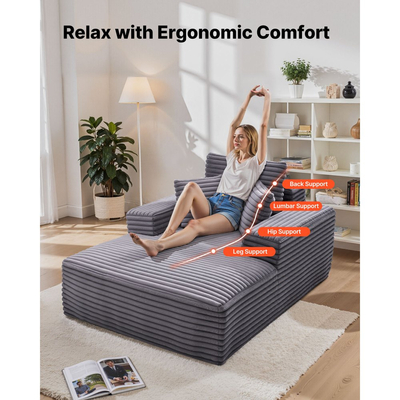 Πολυθρόνα VEVOR, Πολυθρόνα Εσωτερικού Χώρου 1380 mm Χωρίς Κόκαλα, Μοντέρνα Υπερμεγέθης Πολυθρόνα Ανάγνωσης με Ταπετσαρία και Μαξιλάρια & Μπράτσα, Καναπές-Καναπές-Βαθιά Κάθισμα-Κρεβάτι για Σαλόνι, Υπνοδωμάτιο, Γκρι