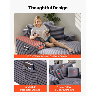 Πολυθρόνα VEVOR, Πολυθρόνα Εσωτερικού Χώρου 1240 mm Χωρίς Κόκαλα, Μοντέρνα Υπερμεγέθης Πολυθρόνα Ανάγνωσης με Μαξιλάρια & Μπράτσα, Καναπές-Καναπές-Βαθιά Κάθισμα-Κρεβάτι για Σαλόνι, Υπνοδωμάτιο, Μπαλκόνι