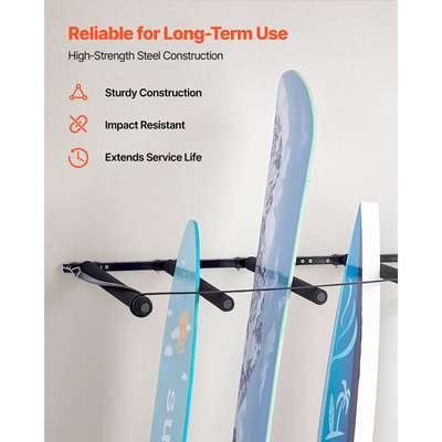 Βάση τοίχου για σανίδες του σερφ VEVOR, 5 επίπεδα για κάθετη βάση για αποθήκευση και προβολή, ρυθμιζόμενη μεταλλική βάση οργάνωσης σανίδων με σφουγγάρι, βάση στήριξης σανίδων για σνόουμπορντ, kiteboards, κοντοσανίδα