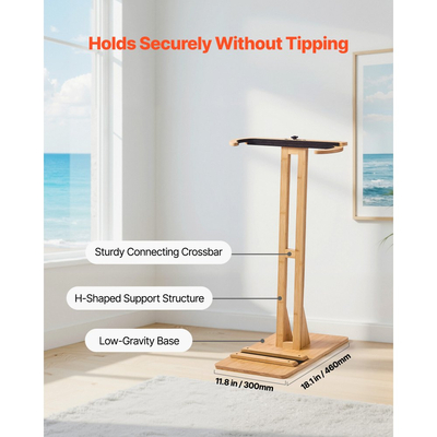 VEVOR Κάθετη Βάση για Σανίδες του Σερφ, Ξύλινη Βάση για Αποθήκευση και Επίδειξη, Ρυθμιζόμενη & Ελεύθερη Βάση Οργάνωσης Σανίδων με Επένδυση, για Wakeboards, Snowboards, Kiteboards, Shortboards, Σκι