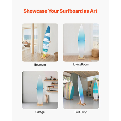 VEVOR Κάθετη Βάση για Σανίδες του Σερφ, Ξύλινη Βάση για Αποθήκευση και Επίδειξη, Ρυθμιζόμενη & Ελεύθερη Βάση Οργάνωσης Σανίδων με Επένδυση, για Wakeboards, Snowboards, Kiteboards, Shortboards, Σκι