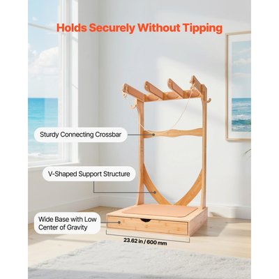 VEVOR Κάθετη Βάση για Σανίδες του Σερφ, Ξύλινη Σχάρα για Σανίδες του Σερφ 3 Επιπέδων για Αποθήκευση και Επίδειξη, Ανεξάρτητη Οργάνωση Βάσης για Σανίδες του Σερφ με Κρεμαστούς Γάντζους & Επένδυση από Φελλό, για Wakeboards, Snowboards, Kiteboards