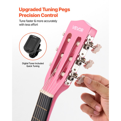 Κλασική κιθάρα VEVOR, 780 mm, Ξύλινο κιτ εκκίνησης κλασικής κιθάρας για αρχάριους, με χορδές νάιλον, τσάντα συναυλιών, λουράκι, κουρδιστήρι, επιπλέον χορδές, πένες, καποτάτο, ξύλο μπάσου, για παιδιά κορίτσια αγόρια μαθητές, ροζ