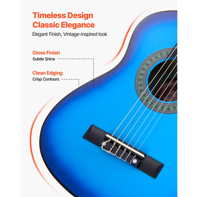 Κλασική κιθάρα VEVOR, 780 mm, Ξύλινο κιτ εκκίνησης κλασικής κιθάρας για αρχάριους, με χορδές νάιλον, τσάντα συναυλιών, λουράκι, κουρδιστήρι, επιπλέον χορδές, πένες, καποτάτο, ξύλο μπάσου, για παιδιά κορίτσια αγόρια μαθητές, μπλε