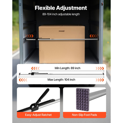 Μπάρα Φορτίου VEVOR, Μπάρα Φορτίου με Καστάνια Ρυθμιζόμενη από 2261mm έως 2642mm, Σταθεροποιητής Φορτίου από Βαρύ Τύπο με Αντιολισθητικό Πέλμα, Μπάρες Ασφαλείας Φορτίου Πλατφόρμας Φορτηγού για Φορτηγό, Ημιρυμουλκούμενο, Ρυμουλκούμενο (2PCS)