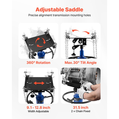 Υδραυλικός γρύλος μετάδοσης κίνησης VEVOR, 1660 λίβρες / 0,75 τόνοι, τηλεσκοπικός γρύλος μετάδοσης κίνησης με πεντάλ ποδιού, περιστρεφόμενος τροχός 360°, ύψος ανύψωσης 88-176 cm, ανυψωτικός γερανός για γκαράζ/καταστήματα