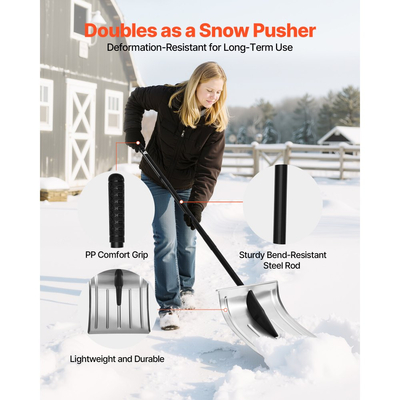 Φτυάρι χιονιού VEVOR για δρόμο, φτυάρι χιονιού από κράμα αλουμινίου πλάτους 40cm, αντιολισθητική λαβή, φτυάρια εκχιονιστικού μεγάλης χωρητικότητας, αποσπώμενο και ελαφρύ εργαλείο αφαίρεσης χιονιού για κήπο, αυτοκίνητο, κάμπινγκ σε εξωτερικούς χώρους