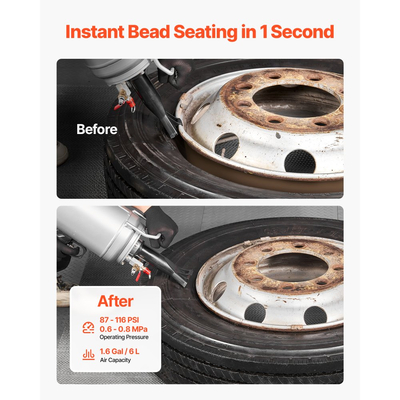 Φορητό εργαλείο φουσκώματος ελαστικών VEVOR, φυσητήρας αέρα 1,6 γαλονιών / 6 λίτρων, φορητό εργαλείο φουσκώματος ελαστικών, πίεση λειτουργίας 87-116 PSI, φουσκωτής θέσης σκανδάλης για αυτοκίνητο, συμπαγές SUV, ελαφρύ φορτηγό, ηλεκτρικό ποδήλατο, τροχόσπιτο, ATV