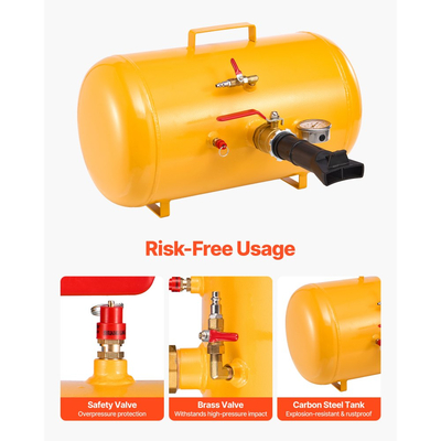 VEVOR Αεροδυναμικό Εργαλείο Αερόθερμου Ελαστικών, 10 Gal / 37,9 L, Εργαλείο Αερόθερμου Ελαστικών Βαρέως Τύπου, Πίεση Λειτουργίας 87-116 PSI, Φουσκωτή Σέλας με Σκανδάλη Αέρα για ATV, Τρακτέρ, Pickup, Φορτηγό, Jeep, RV, UTV, Κίτρινο