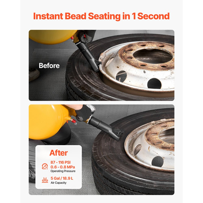 Φουσκωτή χοάνη ελαστικού VEVOR, 5 γαλόνια / 18,9 λίτρα, Εργαλείο εκτόξευσης χοάνης ελαστικού βαρέως τύπου, Πίεση λειτουργίας 87-116 PSI, Φουσκωτή χοάνης με αέρα για φορτηγό, ATV, τζιπ, βαν, τρακτέρ γκαζόν, τροχόσπιτο, κίτρινο