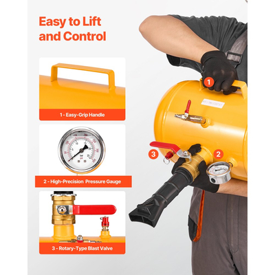 Φουσκωτή χοάνη ελαστικού VEVOR, 5 γαλόνια / 18,9 λίτρα, Εργαλείο εκτόξευσης χοάνης ελαστικού βαρέως τύπου, Πίεση λειτουργίας 87-116 PSI, Φουσκωτή χοάνης με αέρα για φορτηγό, ATV, τζιπ, βαν, τρακτέρ γκαζόν, τροχόσπιτο, κίτρινο