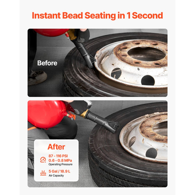 VEVOR Αεροδυναμικό Εργαλείο Αερισμού Ελαστικών, 5 Γαλόνια / 18,9 Λ, Εργαλείο Αερισμού Ελαστικών Βαρέως Τύπου, Πίεση Λειτουργίας 87-116 PSI, Φουσκωτή Σέλας με Σκανδάλη Αέρα για Pickup, Φορτηγό, ATV, Jeep, Van, Τρακτέρ, RV, Κόκκινο
