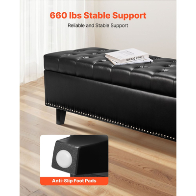 Πάγκος ωοτοκίας VEVOR με κουμπιά και φούντες, Πάγκος από δέρμα PU με αποθηκευτικό χώρο και πόδια από μασίφ ξύλο, Μοντέρνοι πάγκοι παπουτσιών με κάθισμα για είσοδο, Ταπετσαρισμένοι πάγκοι στο τέλος του κρεβατιού για σαλόνι, Τραπεζαρία, Μαύρος