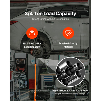 Βάση στήριξης κάτω από ανυψωτικό VEVOR, Χωρητικότητα 3/4 τόνου κάτω από βάση γρύλου ανύψωσης, Ανύψωση από 38,4 έως 75,4 ίντσες, Λαβή περιστροφής τοποθετημένη σε ρουλεμάν, Αυτοασφαλιζόμενη βίδα με σπείρωμα, Δύο τροχοί, Εξαρτήματα στήριξης οχήματος