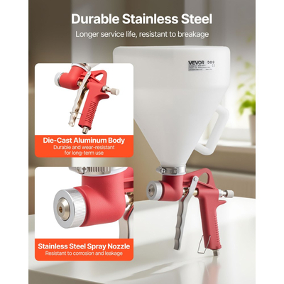 Πιστόλι ψεκασμού VEVOR Air Texture, πιστόλι ψεκασμού αέρα 4,5L, επαγγελματικός ψεκαστήρας βαφής υφής γυψοσανίδας με 3 ακροφύσια (3,5mm, 6mm, 8mm) για υφές Popcorn, Knockdown, φλούδας πορτοκαλιού