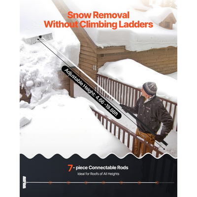 Τσουγκράνα χιονιού VEVOR, λεπίδα αλουμινίου 66 cm, ρυθμιζόμενη ξύστρα χιονιού στέγης 2,3-6 m με ρόδες, εργαλείο αφαίρεσης χιονιού με αντιολισθητική λαβή, ελαφριά τσουγκράνα στέγης σπιτιού για αφαίρεση φύλλων και υπολειμμάτων