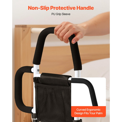 VEVOR Ράγα Κρεβατιού για Ηλικιωμένους, Ράγες Υποβοήθησης Κομοδίνου με Πλαϊνή Λαβή και Χειρολαβή PU, Ρυθμιζόμενο Ύψος Ράγα Κομοδίνου από Σωλήνα από Ανθρακούχο Χάλυβα, Μπάρες Κρεβατιού για Ηλικιωμένους & Ασθενείς, Ταιριάζει σε King, Queen, Ολόκληρο, Μονόκλινο