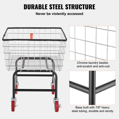 Καλάθι πλυντηρίου VEVOR από σύρμα, Καλάθι πλυντηρίου από σύρμα 2,8 Bushel με ρόδες, Καλάθι πλυντηρίου από σύρμα 26,7&#039;&#039;x21,7&#039;&#039;x26,4&#039;&#039; για επαγγελματική χρήση, Ατσάλινο πλαίσιο με φινίρισμα χρωμίου, Ροδάκια 4", Καλάθι πλυντηρίου από σύρμα για πλυντήριο