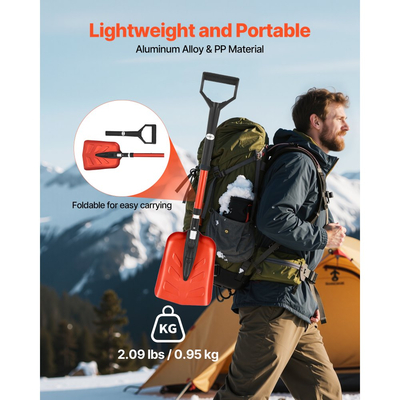 Φτυάρι χιονιού VEVOR για δρόμο, πτυσσόμενο φτυάρι χιονιού 22 cm με λαβή σε σχήμα D, , ρυθμιζόμενο, ελαφρύ εργαλείο αφαίρεσης χιονιού από κράμα αλουμινίου 36-40 ίντσες, μειώνοντας τις καταπονήσεις στην πλάτη για κάμπινγκ κήπου-αυτοκινήτου