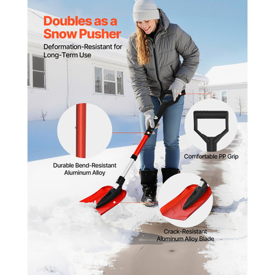 Φτυάρι χιονιού VEVOR για δρόμο, πτυσσόμενο φτυάρι χιονιού 22 cm με λαβή σε σχήμα D, , ρυθμιζόμενο, ελαφρύ εργαλείο αφαίρεσης χιονιού από κράμα αλουμινίου 36-40 ίντσες, μειώνοντας τις καταπονήσεις στην πλάτη για κάμπινγκ κήπου-αυτοκινήτου