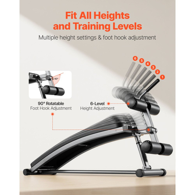 Πάγκος κοιλιακών VEVOR, Κυρτός πάγκος κοιλιακών με λαβή αντίστροφης τριβής, με 6 ρυθμιζόμενες ρυθμίσεις ύψους, Ανθεκτικό ατσάλι, Χωρητικότητα 272 κιλών για προπονήσεις γυμναστικής στο σπίτι, προπόνηση ενδυνάμωσης, ολόκληρο το σώμα