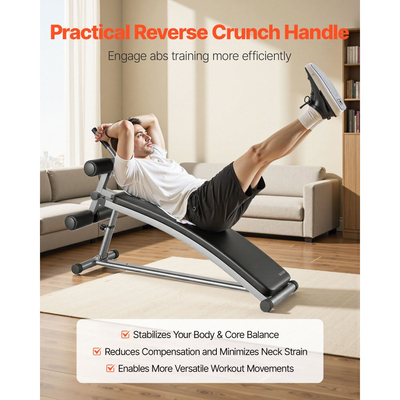 Πάγκος κοιλιακών VEVOR, Κυρτός πάγκος κοιλιακών με λαβή αντίστροφης τριβής, με 6 ρυθμιζόμενες ρυθμίσεις ύψους, Ανθεκτικό ατσάλι, Χωρητικότητα 272 κιλών για προπονήσεις γυμναστικής στο σπίτι, προπόνηση ενδυνάμωσης, ολόκληρο το σώμα