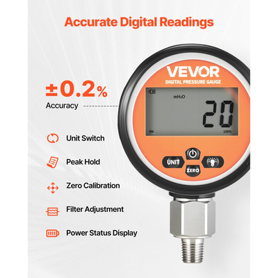 Ψηφιακός μετρητής υδραυλικής πίεσης VEVOR, αισθητήρας υδραυλικής πίεσης 0-700 Bar (0-10000 PSI), μανόμετρο με είσοδο βάσης NPT για μηχανήματα κατασκευής εκσκαφέα, αδιάβροχο περίβλημα από ανοξείδωτο χάλυβα