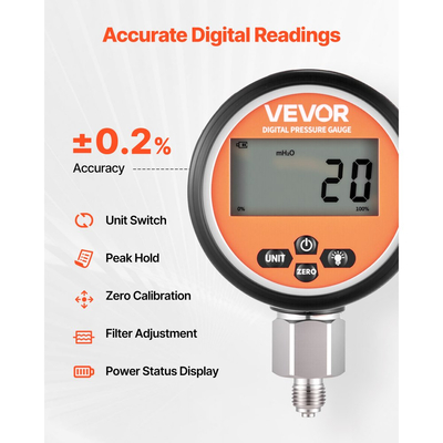 Ψηφιακό κιτ σύνδεσης δοκιμής υδραυλικής πίεσης VEVOR, μετρητής μανόμετρου πίεσης 700 Bar με 1 μετρητή, 1 σύνδεσμο δοκιμής, 1 σύνδεσμο γρήγορης απελευθέρωσης και 1 εύκαμπτο σωλήνα για μηχανήματα κατασκευών εκσκαφέων