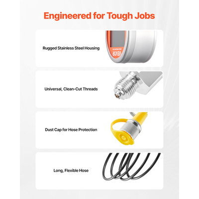 Ψηφιακό κιτ σύνδεσης δοκιμής υδραυλικής πίεσης VEVOR, μετρητής μανόμετρου πίεσης 700 Bar με 1 μετρητή, 1 σύνδεσμο δοκιμής, 1 σύνδεσμο γρήγορης απελευθέρωσης και 1 εύκαμπτο σωλήνα για μηχανήματα κατασκευών εκσκαφέων