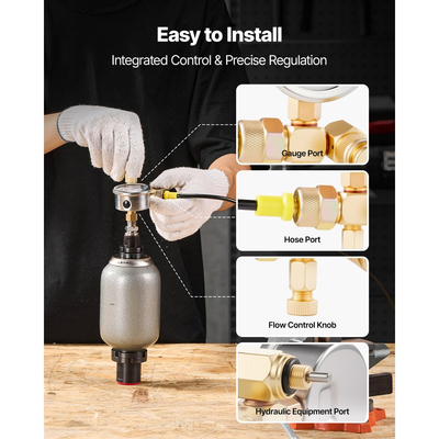 Κιτ πλήρωσης υδραυλικού συσσωρευτή αζώτου VEVOR, κιτ πλήρωσης αζώτου 0-100 Bar, σύστημα δοκιμής πίεσης με 1 μανόμετρο, 1 εύκαμπτο σωλήνα αερίου, 1 σώμα βαλβίδας και 1 προσαρμογέα CGA580 για μηχανήματα κατασκευών