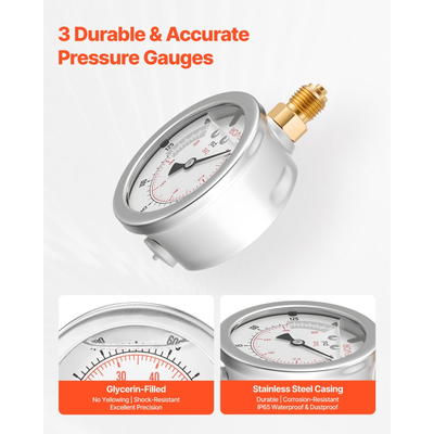 Κιτ δοκιμής υδραυλικής πίεσης VEVOR, 10/60/160/400/600 Bar (150/900/2300/6000/9000 PSI), Κιτ υδραυλικού μετρητή 5 μετρητές 20 σύνδεσμοι 4 σύνδεσμοι ταχείας απελευθέρωσης 3 εύκαμπτοι σωλήνες για εκσκαφείς και μηχανήματα κατασκευών