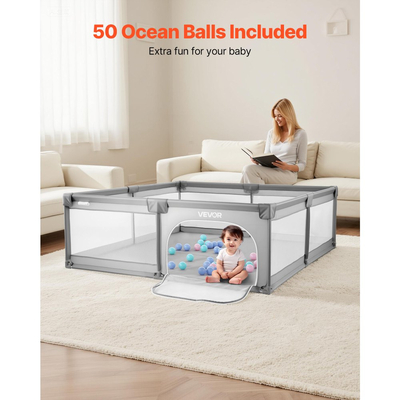 Παιδικό Πάρκο VEVOR, Μεγάλο Πάρκο για Νήπια 2000 x 1490mm, Εσωτερική/Εξωτερική Παιδική Κήπος με Φράχτη και 50 Μπάλες Ωκεανού, Πόρτα με Φερμουάρ & Αναπνέον Δίχτυ, Κέντρο Δραστηριοτήτων Ασφαλείας χωρίς Κενό για Μωρά και Νήπια