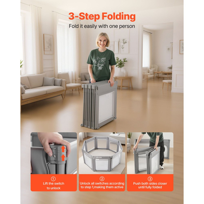 Παιδικό Πάρκο VEVOR, Πτυσσόμενο Πάρκο για Νήπια 1200 x 1200 χιλ., Εσωτερική/Εξωτερική Παιδική Κήπος με Φερμουάρ & Μαλακό Αναπνεύσιμο Δίχτυ, Κέντρο Δραστηριοτήτων Χωρίς Κενά για Νήπια 6 - 24 Μηνών