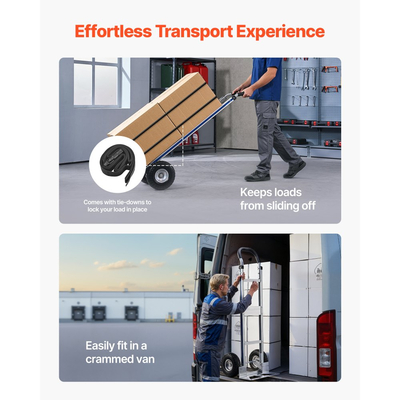 Φορητό καρότσι VEVOR, χωρητικότητα φορτίου 226,9 kg, βαρέως τύπου καρότσι χειρός με αντιολισθητικές ρόδες και λαβή, φορητό καρότσι χειρός από κράμα αλουμινίου με ιμάντα πρόσδεσης για μετακόμιση σε σπίτι, γραφείο, αποθήκη