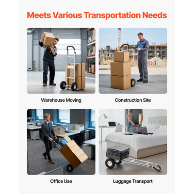 Φορητό καρότσι VEVOR, χωρητικότητα φορτίου 226,9 kg, βαρέως τύπου καρότσι χειρός με αντιολισθητικές ρόδες και λαβή, φορητό καρότσι χειρός από κράμα αλουμινίου με ιμάντα πρόσδεσης για μετακόμιση σε σπίτι, γραφείο, αποθήκη