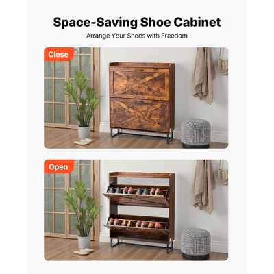 Παπουτσοθήκη VEVOR με 2 αναδιπλούμενα συρτάρια, Ντουλάπι αποθήκευσης παπουτσιών αγροτικού τύπου με μεταλλικά πόδια και συσκευή κατά της ανατροπής, Ανεξάρτητη οργάνωση παπουτσιών ιδανική για είσοδο, διάδρομο, υπνοδωμάτιο, σαλόνι, καφέ