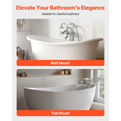 Βρύση μπανιέρας VEVOR με νύχια, Επιτοίχιες βρύσες μπανιέρας με χειροκίνητο ντους, Κιτ πλήρωσης μπανιέρας με νύχια από γυαλισμένο χρώμιο σε vintage στιλβωμένο χρώμα, ρυθμιζόμενοι βραχίονες περιστροφής και στόμιο περιστροφής 360° για μπανιέρες