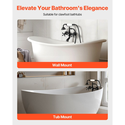 Βρύση μπανιέρας VEVOR με νύχια, Επιτοίχιες βρύσες μπανιέρας με χειροκίνητο ντους, Vintage ματ μαύρο κιτ πλήρωσης μπανιέρας με νύχια, ρυθμιζόμενους βραχίονες περιστροφής και στόμιο περιστροφής 360° για μπανιέρες