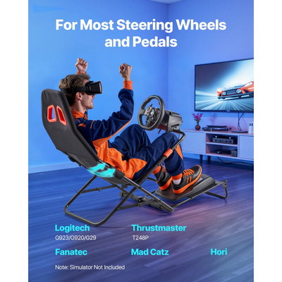 Φορητή βάση τιμονιού VEVOR, πτυσσόμενη και ρυθμιζόμενη βάση τιμονιού, εσωτερικό πλάτος καθίσματος 470 mm, συμβατή με Logitech G923/G920/G29, Thrustmaster T248P, Fanatec, Hori, Mad Catz, μαύρη