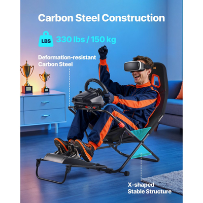 Φορητή βάση τιμονιού VEVOR, πτυσσόμενη και ρυθμιζόμενη βάση τιμονιού, εσωτερικό πλάτος καθίσματος 470 mm, συμβατή με Logitech G923/G920/G29, Thrustmaster T248P, Fanatec, Hori, Mad Catz, μαύρη