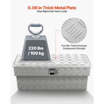 Εργαλειοθήκη καρότσας φορτηγού VEVOR, βαρέως τύπου κουτί εργαλείων αλουμινίου με σχέδια πέλματος, οργάνωση μπαούλου αποθήκευσης με κλειδαριά και κλειδί, ιδανική για φορτηγό, καρότσα φορτηγού, τροχόσπιτο, ρυμουλκούμενο, 864 x 305 x 390 mm, ασημί