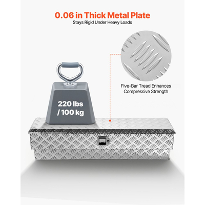 Εργαλειοθήκη καρότσας φορτηγού VEVOR, βαρέως τύπου κουτί εργαλείων αλουμινίου με σχέδια πέλματος, οργάνωση μπαούλου αποθήκευσης με κλειδαριά και κλειδί, ιδανική για φορτηγό, καρότσα φορτηγού, τροχόσπιτο, ρυμουλκούμενο, 1219 x 340 x 330 mm, ασημί