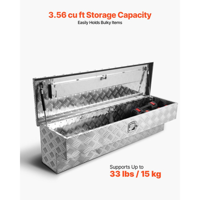 Εργαλειοθήκη καρότσας φορτηγού VEVOR, βαρέως τύπου κουτί εργαλείων αλουμινίου με σχέδια πέλματος, οργάνωση μπαούλου αποθήκευσης με κλειδαριά και κλειδί, ιδανική για φορτηγό, καρότσα φορτηγού, τροχόσπιτο, ρυμουλκούμενο, 1219 x 340 x 330 mm, ασημί