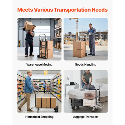 VEVOR 2 σε 1 Πτυσσόμενο Χειροκίνητο Φορτηγά, Χωρητικότητα Φόρτωσης 226,9 kg για Λειτουργία 4 Τροχών, Μετατρέψιμο Χειροκίνητο Φορτηγά με Τροχούς & Ρυθμιζόμενη Λαβή, Φορητό Φορτηγά Τροχήλατου για Μετακίνηση σε Σπίτι, Γραφείο, Αποθήκη